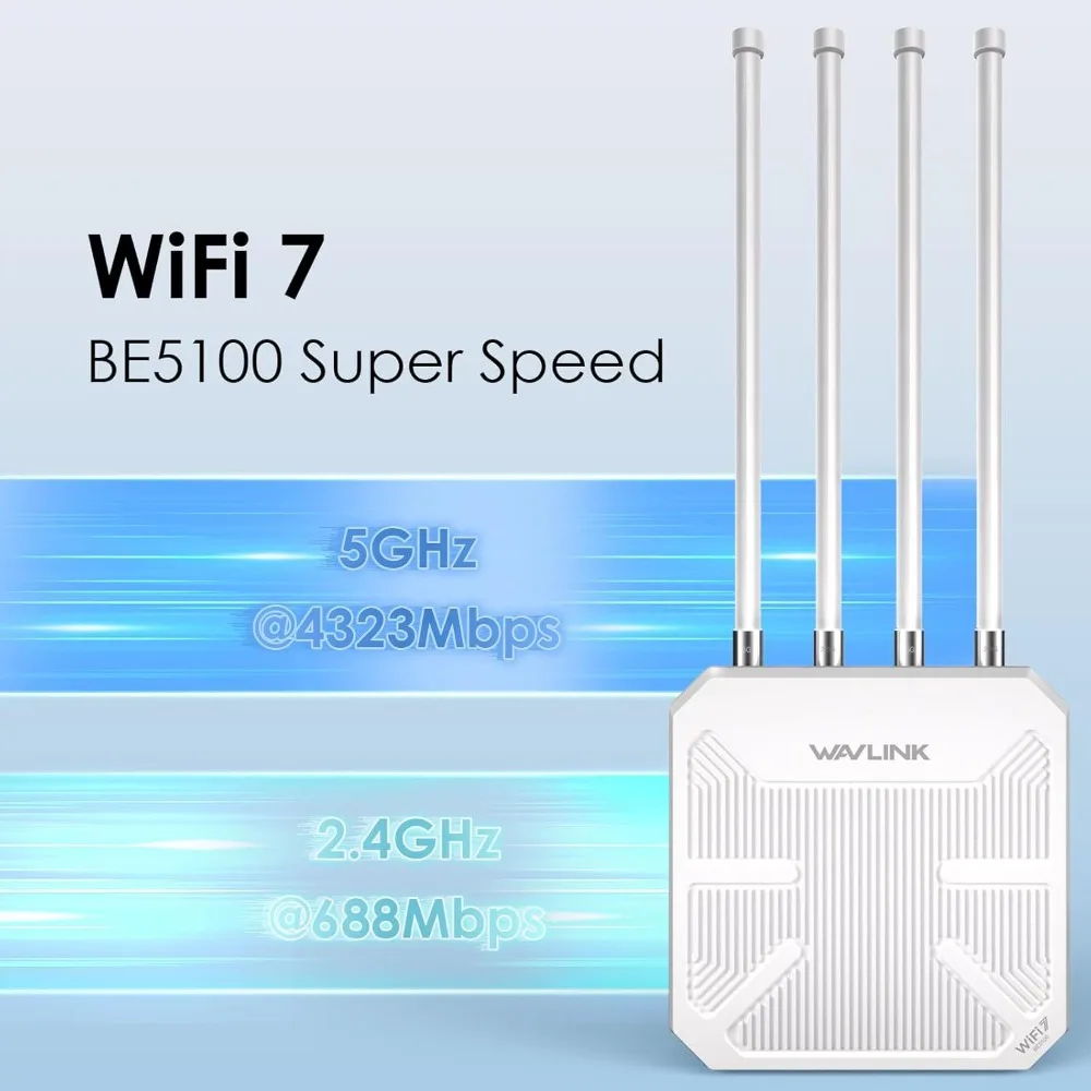 Newest Wavlink WN573HBE2 Outdoor AP Router Garage Yard Long Range 1KM Mesh Router Outdoor Waterproof Lightning WiFi7 Repeater