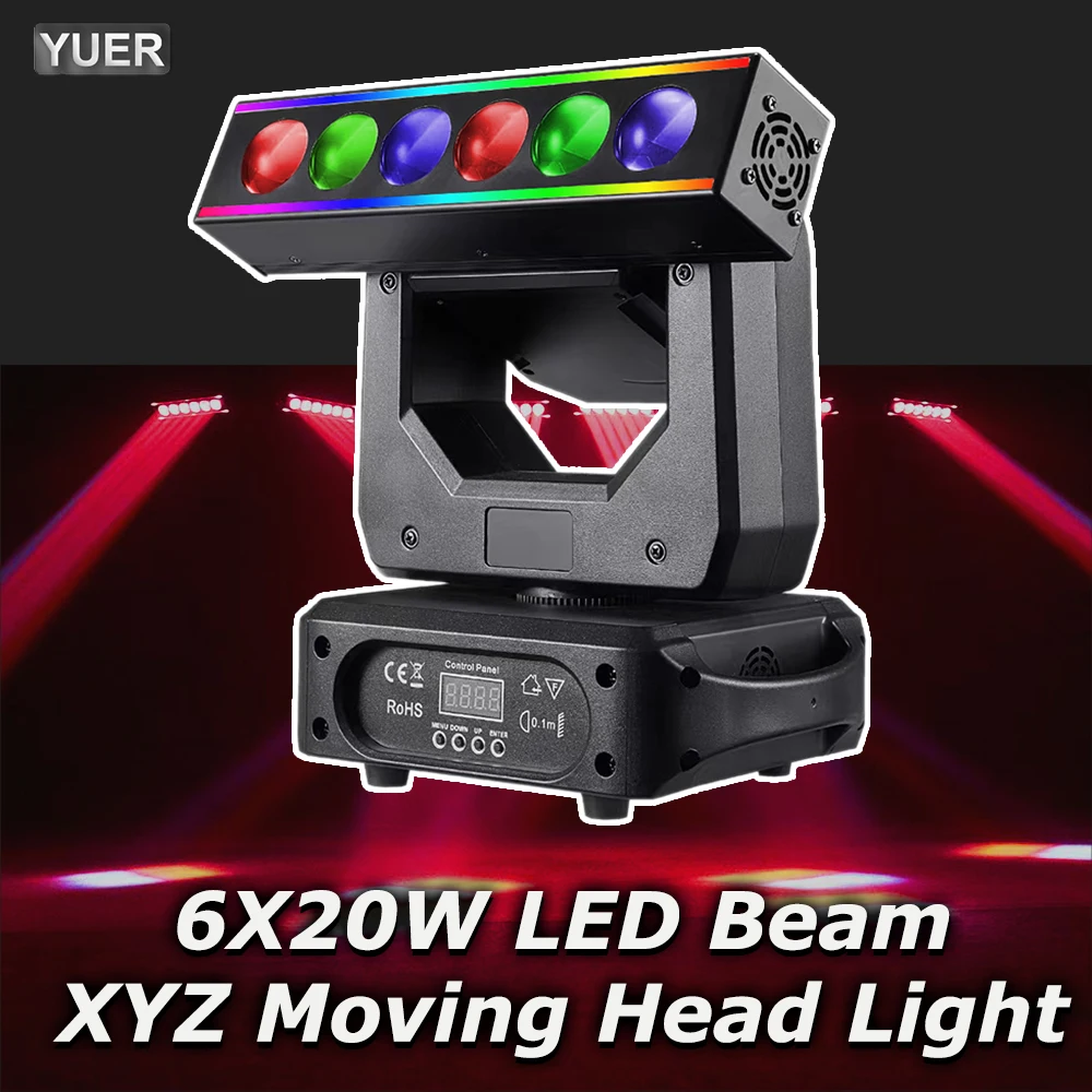 6x20W LED RGBW Beam Moving Head Light With LED Aperture Stage Light Disco DJ Effect Lighting DMX512 For Party Club Theaters