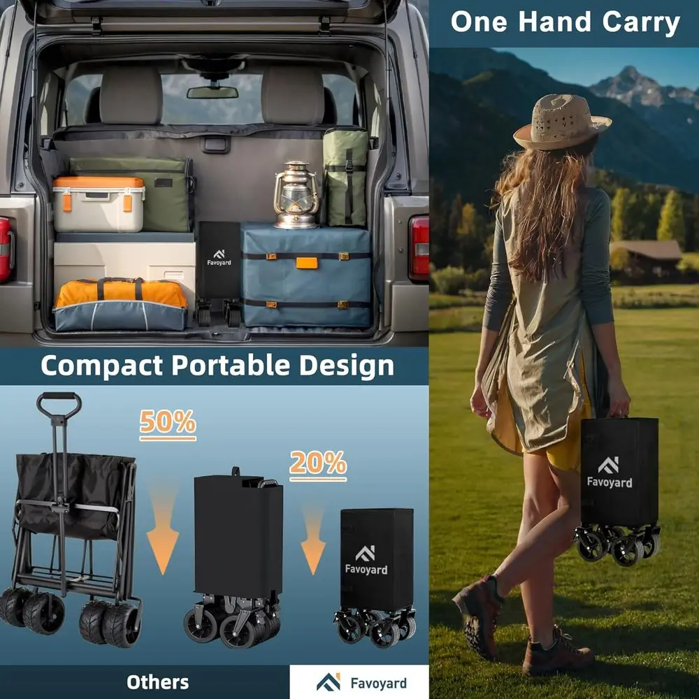 Wózek składany przenośny, pojemność 150L i udźwig 360LBS, koła terenowe, wytrzymały wózek transportowy do użytku na zewnątrz, na kemping, na zakupy, Spo