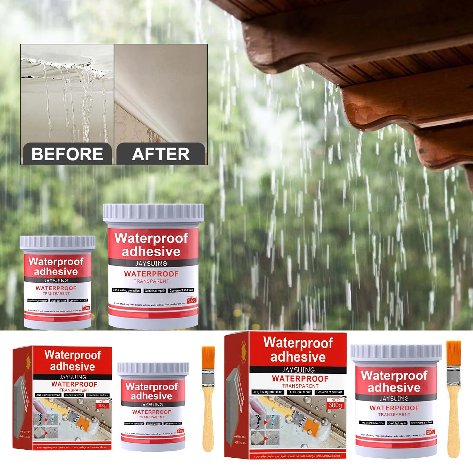 Transparent Waterproof Glue Roof Bathroom Kitchen Wall Waterproofing No Tile Breaking Leak Prevention Repair Sealant Coating Invisible Anti Leakage Water Repellent Adhesive Paint Clear Protective Barrier Crack Sealer Household Repair Compound Home Care