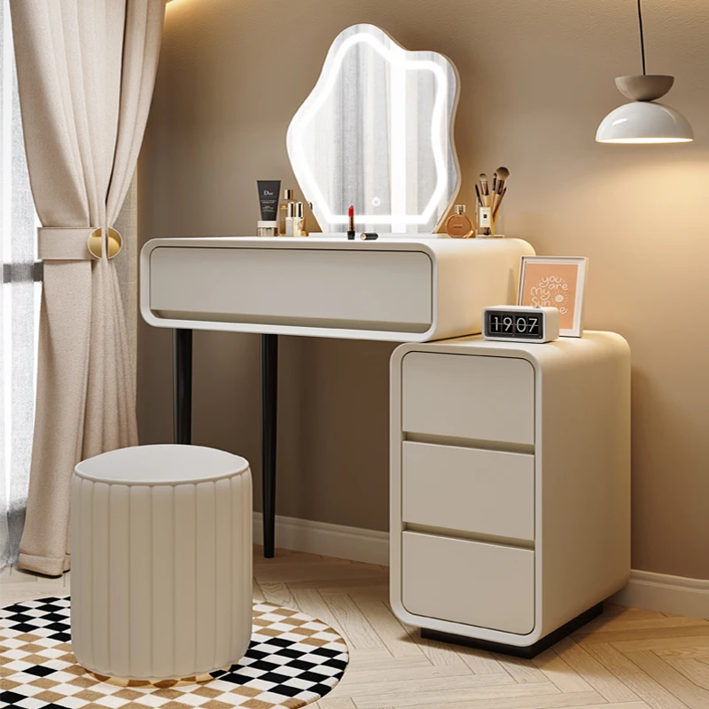 

Wood Modern Vanity Table Minimalist Cream Chep European Cabinet Dressing Table Desgin Comfortable Mirror Vestidores Furniture