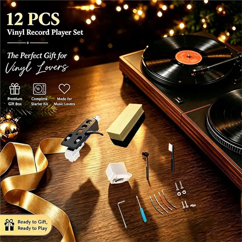 2026 New Vinyl Record Player Set AT3600L Stylus+ Turntable Headshell VTA Azimuth Gauge Record Cleaner 12 PCS Beginner-Friendly