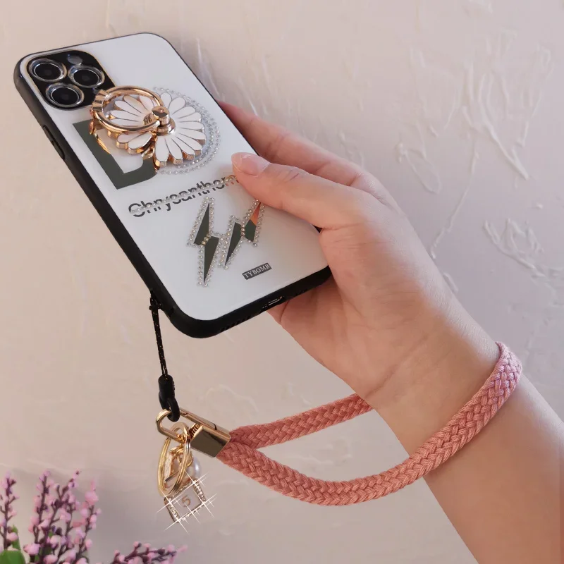 

Wrist Strap Phone Lanyard Braided Neck Rope For iPhone Huawei Xiaomi Samsung Charm ID Card Keychain Bling Rose Ornament Lanyard