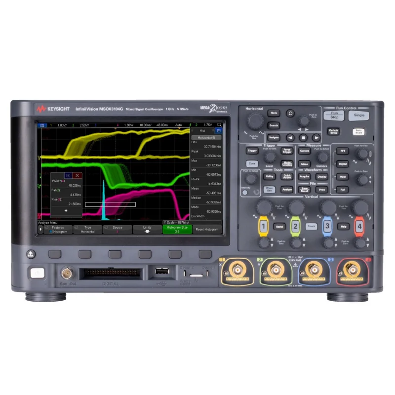 KeysightThe DSOX3034G 350 MHz oscilloscope provides 4 analog channels, 4 Mpts memory, 1,000,000 waveforms/sec update rate