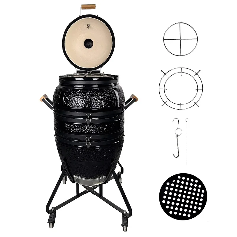 Kimstone Outdoor Kitchen 21 Inch Kamado BBQ Charcoal Hanging Grill with Portable Steel Stand