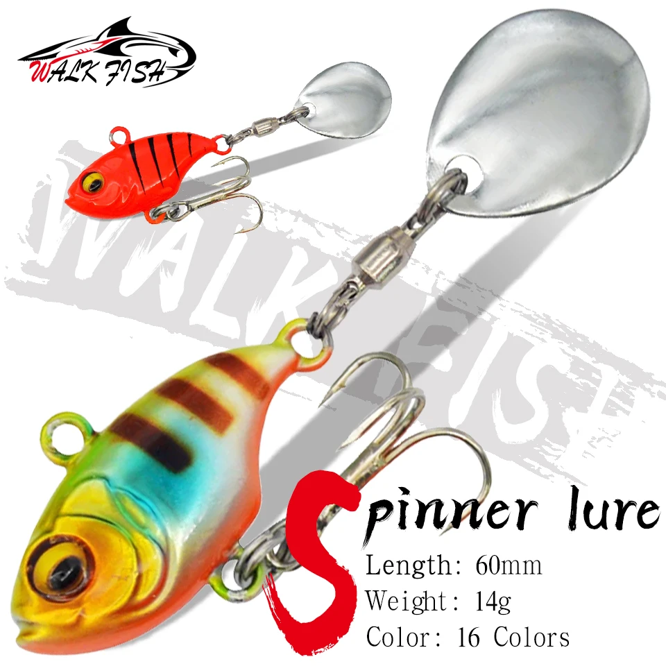 WALK FISH 1PCS New Tail Spinning 14g Balance Rotating Metal Jig VIB Vibration Bait Spinner Spoon Sinking Lure Fishing Lure Pesca