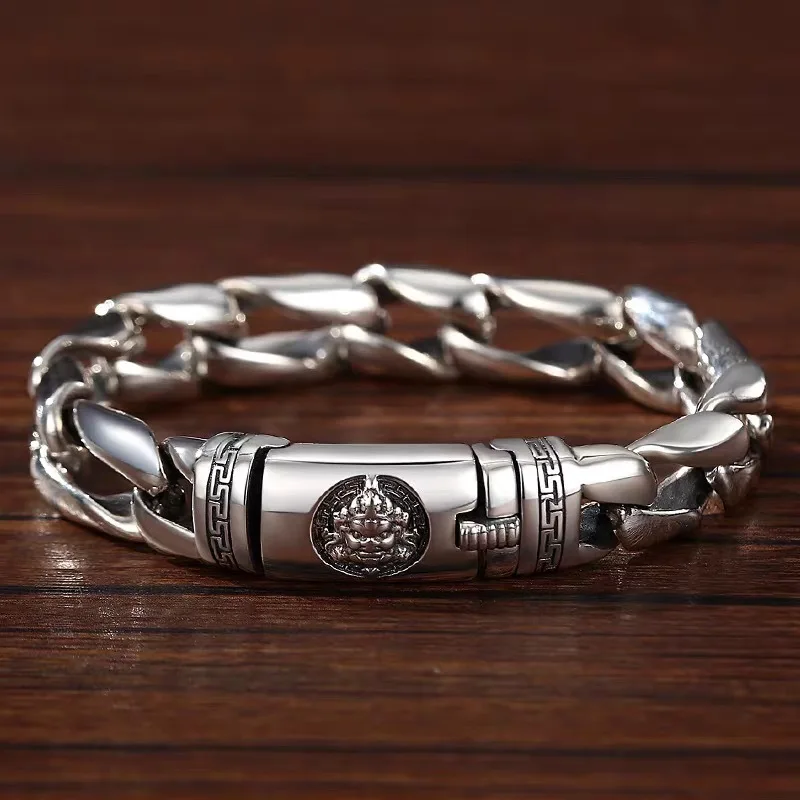 

Стерлингового Серебра 925 пробы, резное звено цепи Mammon, мужские браслеты-манжеты, однотонный широкий массивный браслет, подарок для него, 18/19/20/21/22/23 см