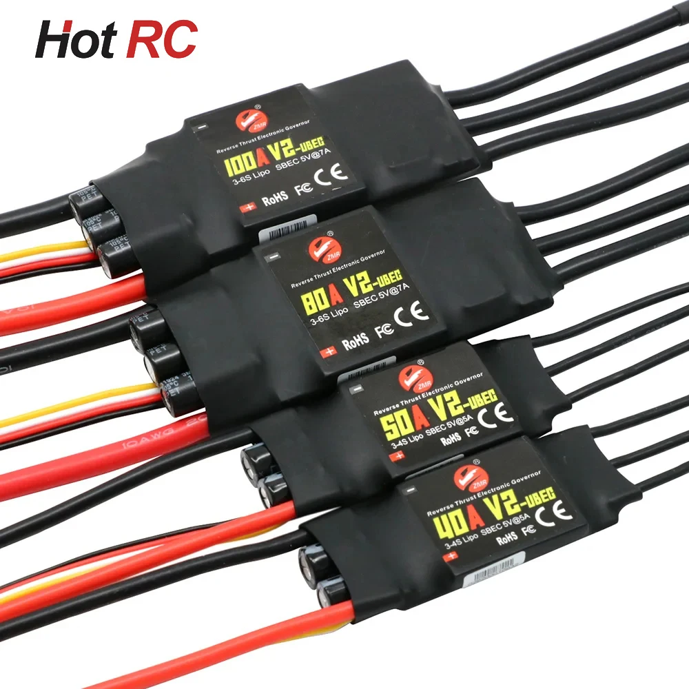 

ZMR Brushless ESC 40A 50A 80A 100A V2 Drone ESC 2-4S Speed Controller With BEC/UBEC For RC Quadcopter Helicopter