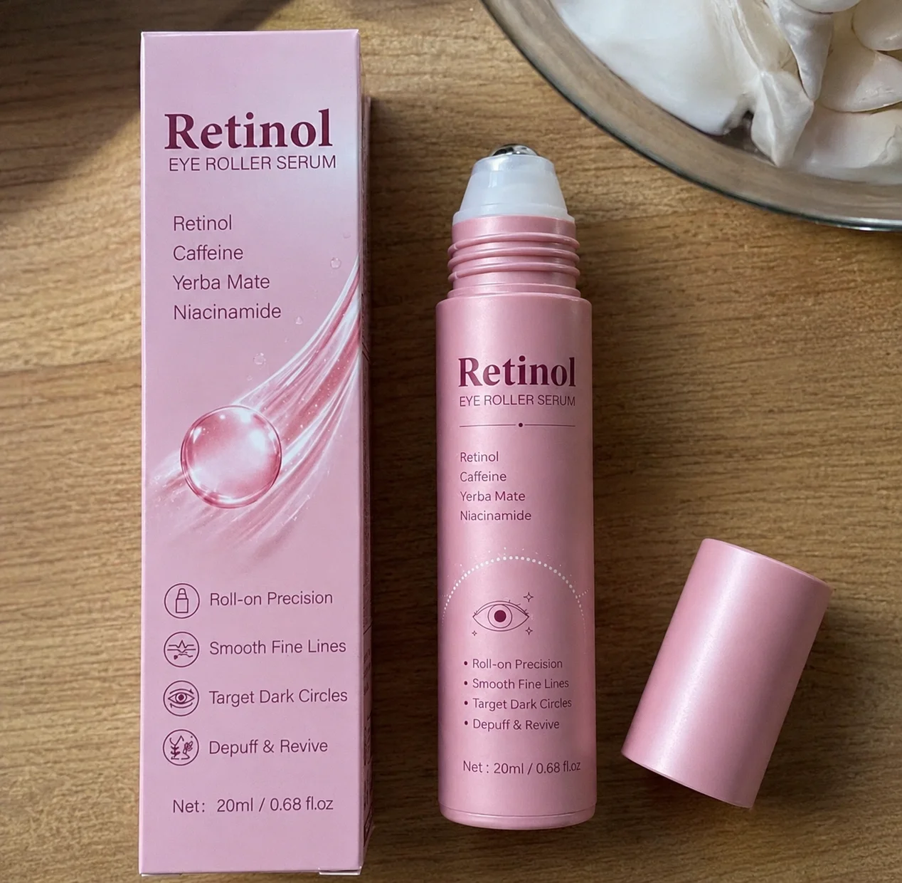 Retinol Augenroller-Serum, straffend, sanfte Augenessenz, glättet feine Linien, reduziert dunkle Augenringe, absorbiert und hellt die Augenpartie auf.