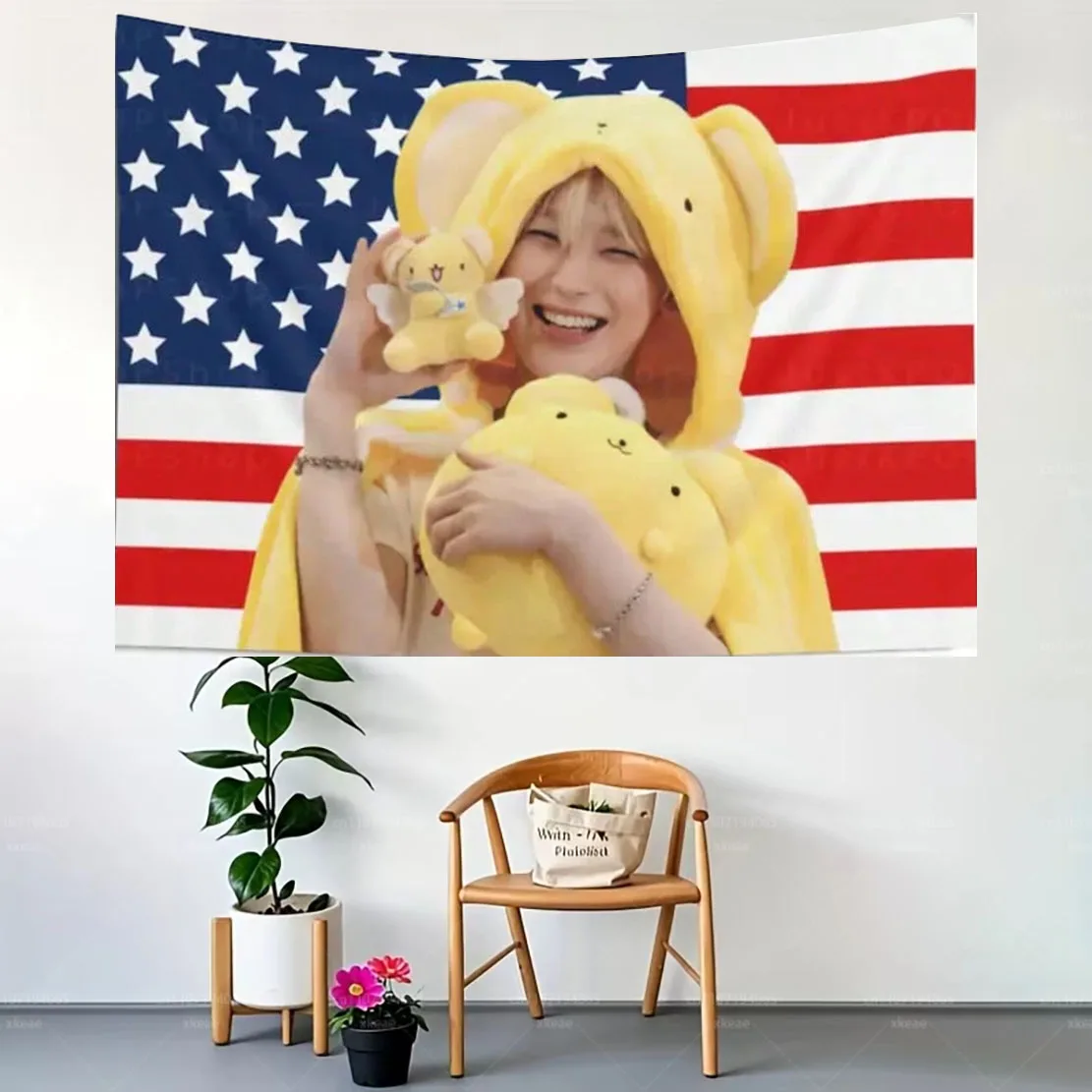 Sunoo Cerberus Outfit Amerikanische Flagge Banner - K-Pop Konzertflagge & Wandbehang, Manifesto World Tour Bedruckter Wandteppich