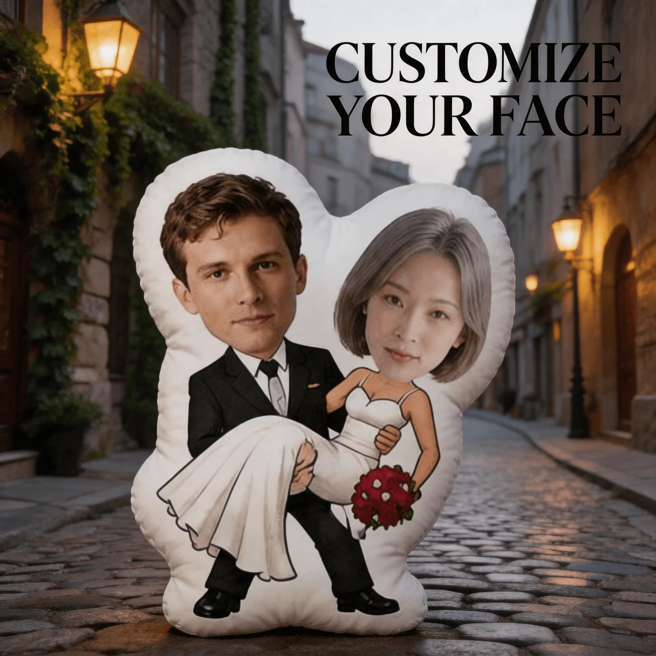 Custom Personalized Photo Face Pillow, Wedding Couple Portrait Custom Shaped Decorative Cushion, Romantic Bride And Groom Accent