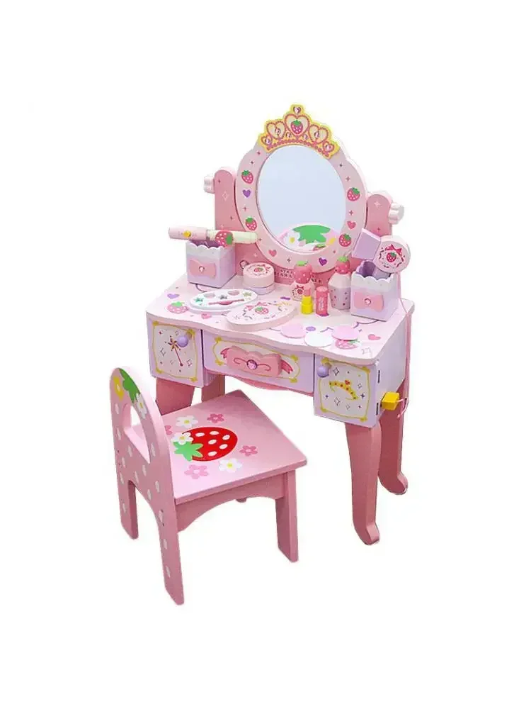 New children's simulation wooden dressing table princess makeup table play house girl storage jewelry box toy