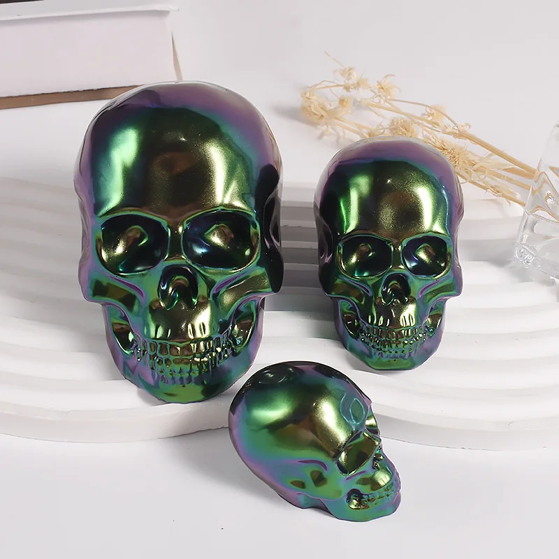 Skeleton Head Epoxy Resin Mold Halloween Keychain Pendants Making Skull Shape Candle Silicone Mold Halloween Desktop Decoration