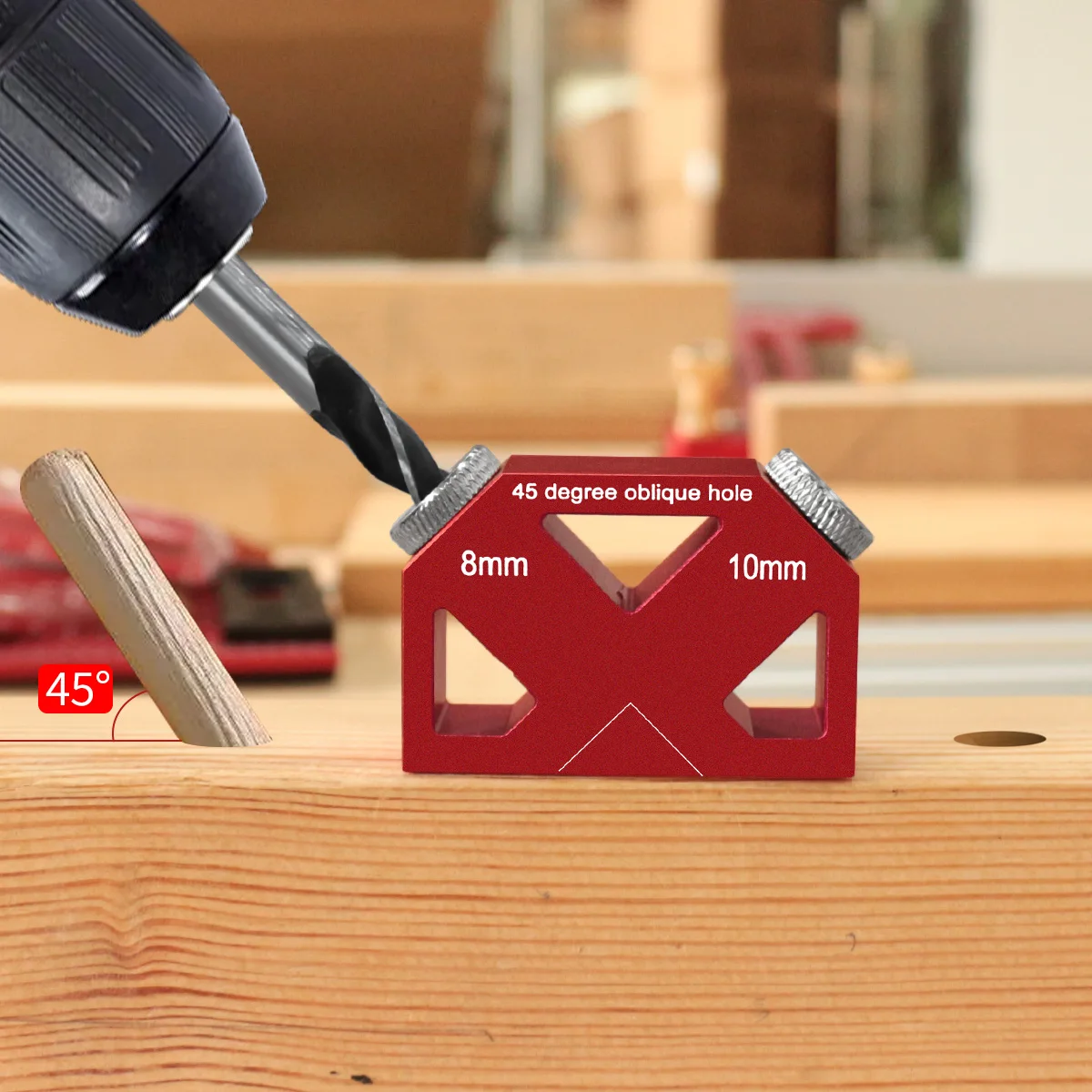 45° Angle Oblique Hole Drilling Positioner Locator, Aluminum Drill Guide Dowel Jig Multifunctional Woodworking Hole Screw Jig