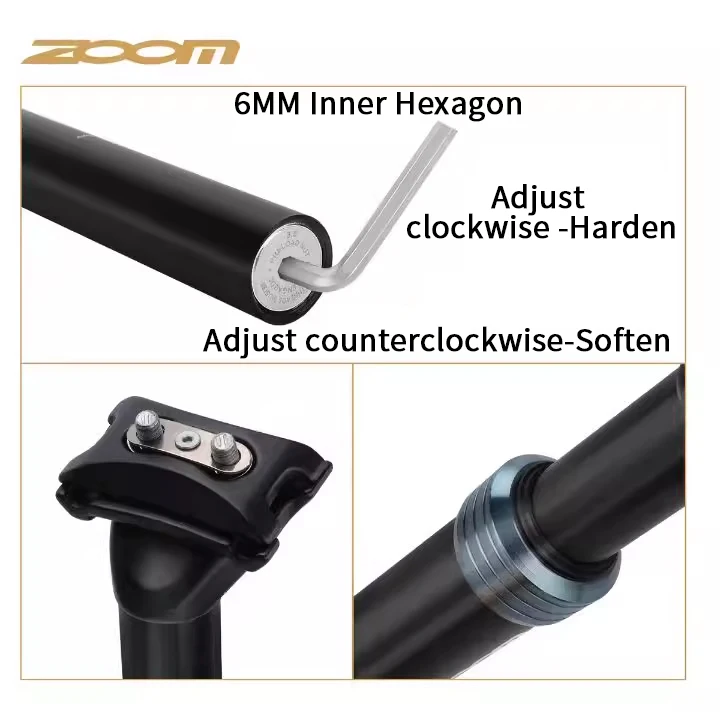 ZOOM Bicycle Suspension Seatpost 27.2 Dropper Post Lightweight Aluminum Body 31.6/28.6/30.4/30.8/33.9mm MTB Suspension Shock Abs