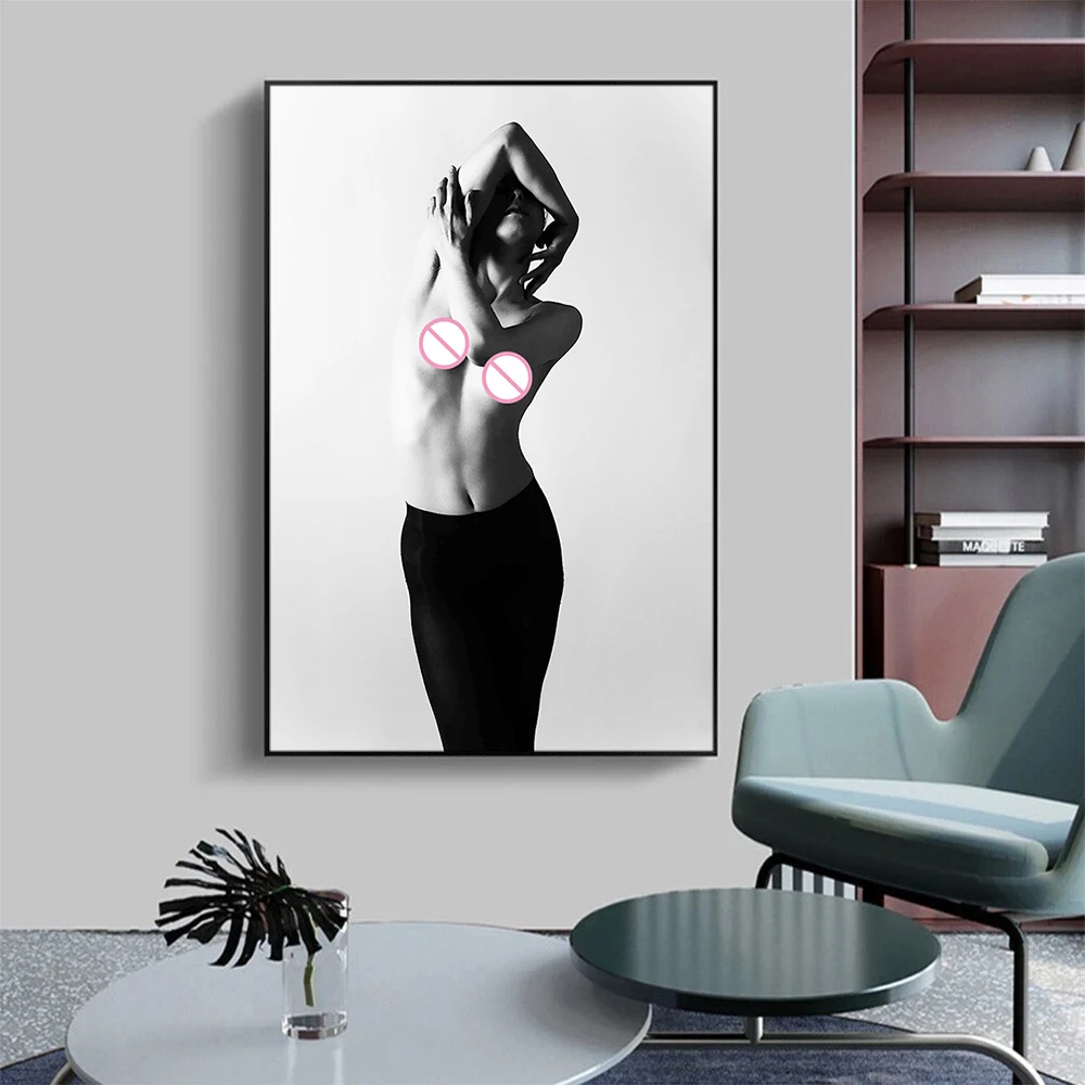 Sexy Topless Woman Canvas Paintings Black White Wall Art Posters and Prints Pictures for Living Room Home Decor Minimalist