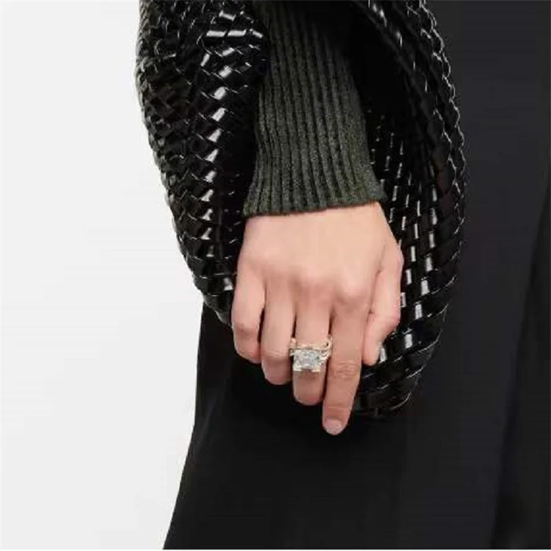 Trend Famous Brand Designer Exaggerated Glass Square Big Silver Chain Ring FOR Women Men Luxury Jewelry Runway Goth Boho