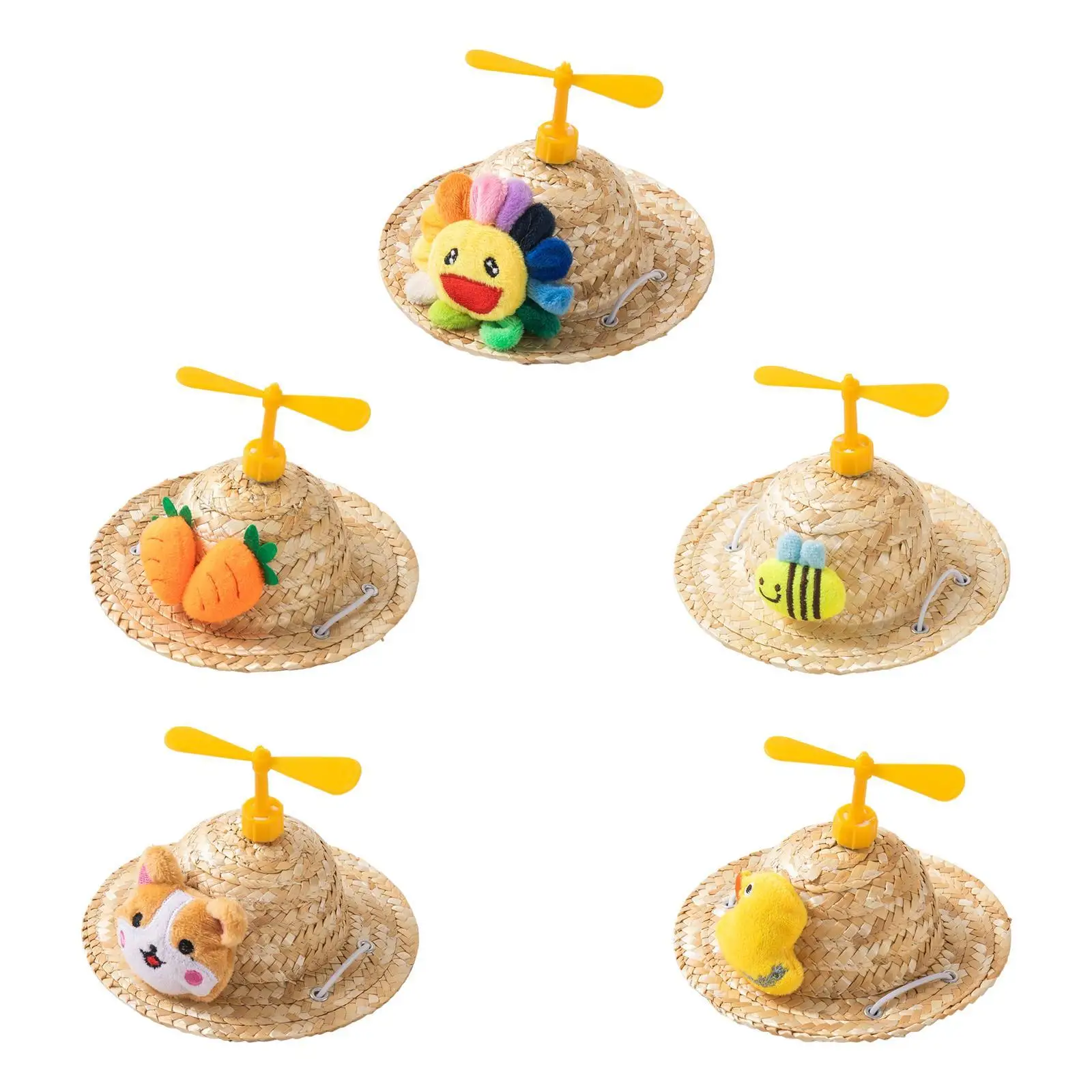 Adjustable Straw Hat for Small Dogs Cats Pet Accessory Sun Blocking Breathable Woven Material Cute Doll Decoration Hat for