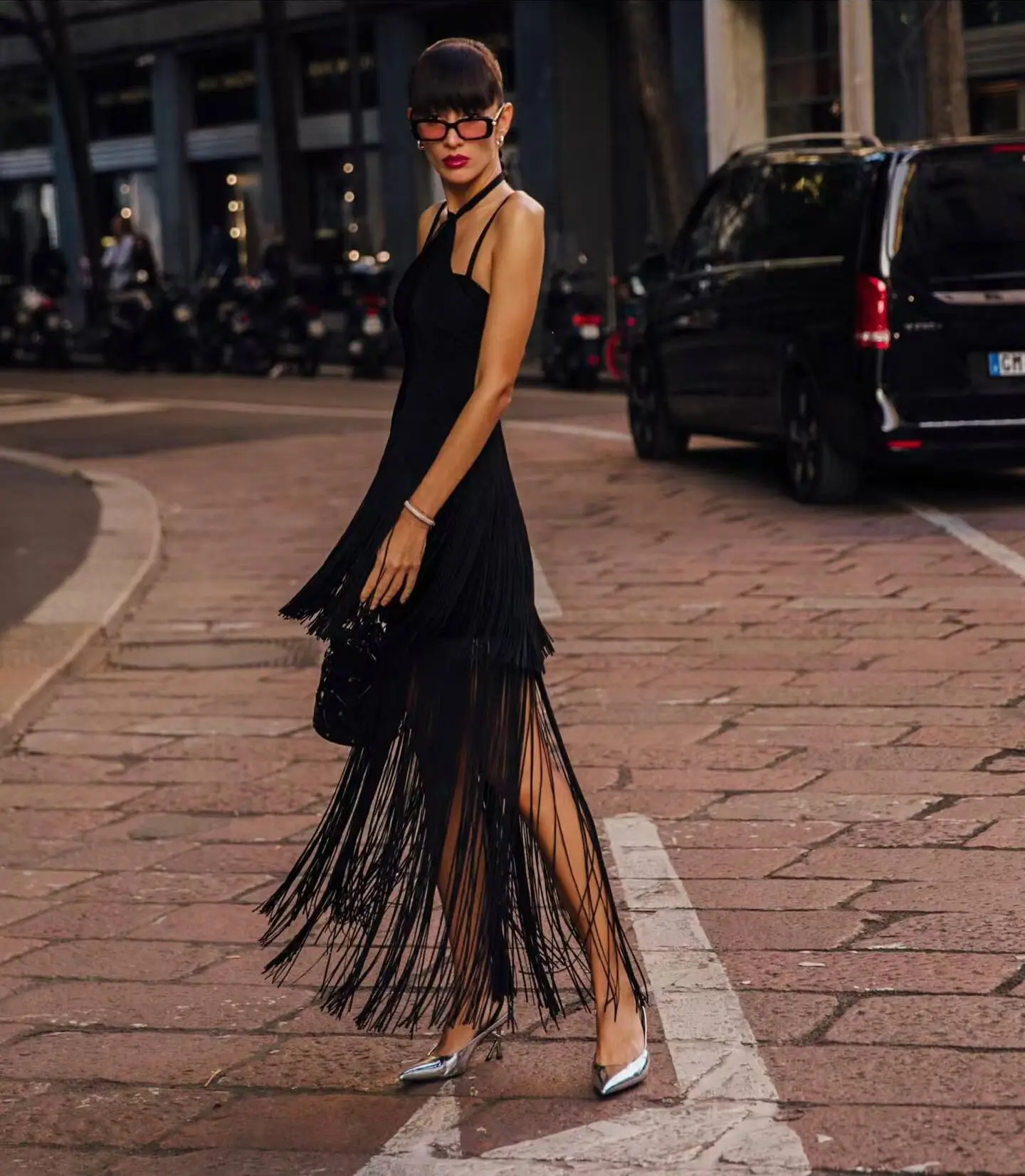 Foto real feminino data noite vestido elegante sem mangas dupla camada bodycon bandagem vestidos de franjas celebridade vestidos de festa à noite