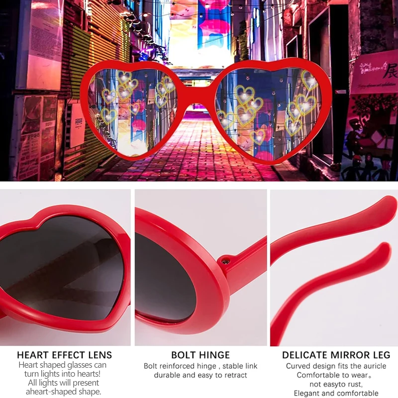 1-60Pcs Heart Sunglasses Heart Effect Diffraction Glasses Holiday Party Beach Carnival Accessories Singles Party Sunglasses