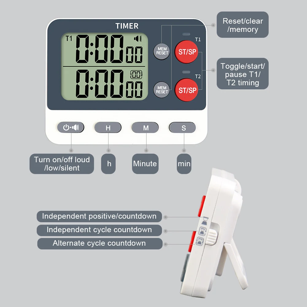 

Dual Digital Timer Multifunctional 3 Channel Timer with Memory Function Count UP/Down Timer for Gym Office Laboratory