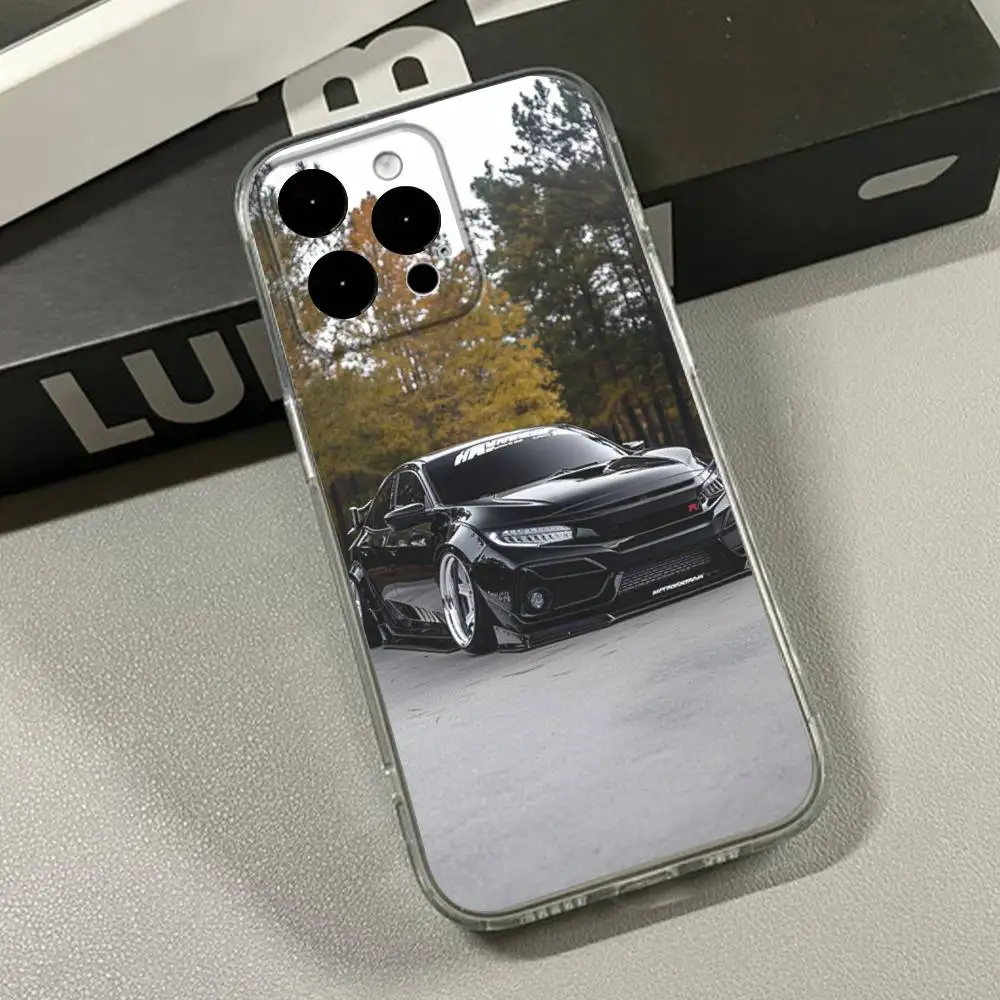 JDM Type R Civic Sport Phone Case For iPhone 16,15,14,13,12,11 Plus,Pro,Max,XR,XS,X,7,8 SE,Mini Transparent Silicone Soft