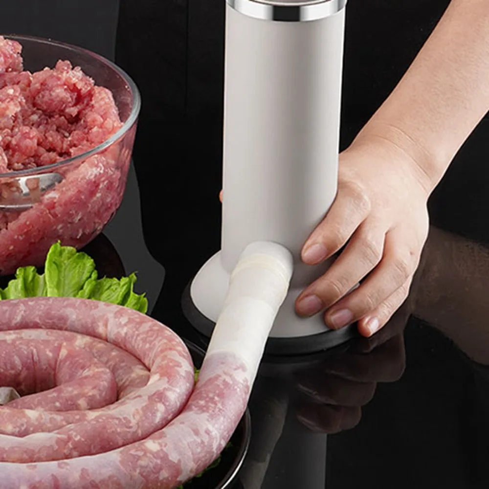 PP, 304 Stainless Steel Manual Sausage Stuffer 1 Filling Nozzle Food Grade Material Sausage Maker White Quick Stuffing Design