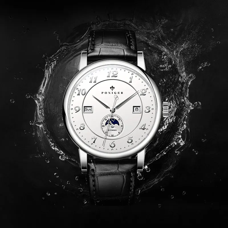 PONIGER Orologio da uomo Nuovo orologio meccanico automatico di lusso delle migliori marche Orologio da uomo multifunzione impermeabile in acciaio inossidabile