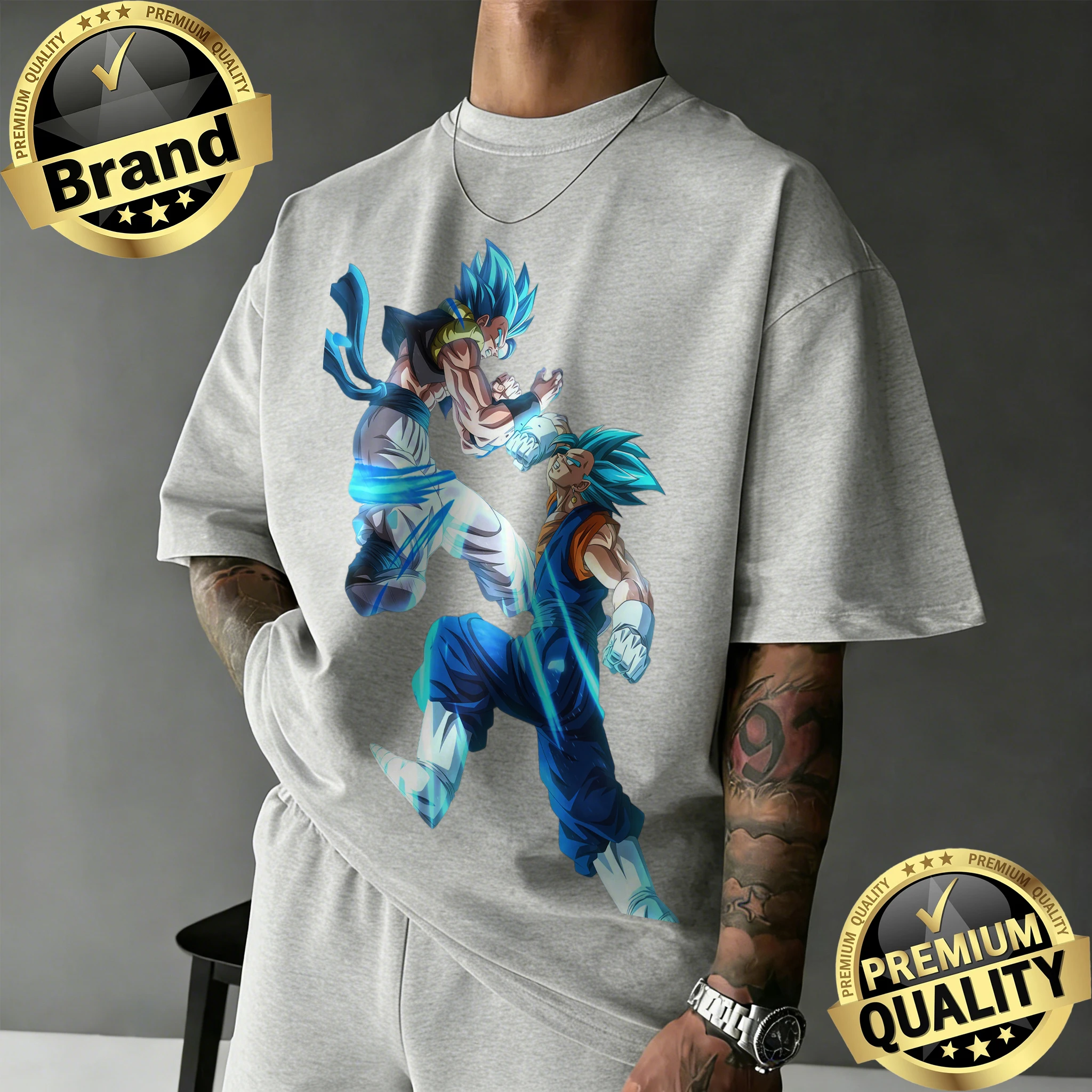 2026 New Arrival Dragon Ball Oversized T-shirt | Gogeta Vs Vegito Super Saiyan Blue Graphic Print 100% Cotton Casual Tee Lovers
