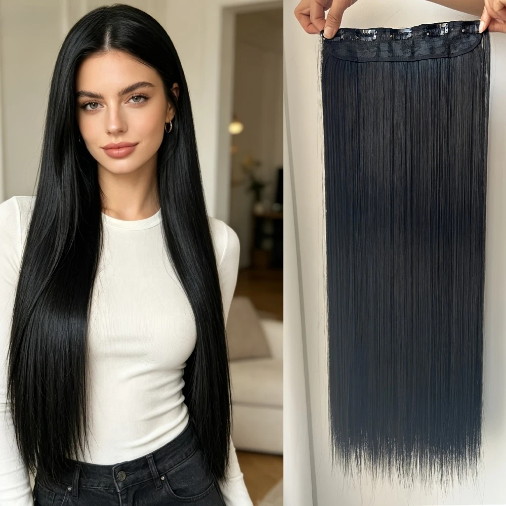 Clip Ins Hair Extensions with 5 Clips One-Piece Design Straight Soft Hair Natural Black Clip Ins Human Hair One Piece Extensions