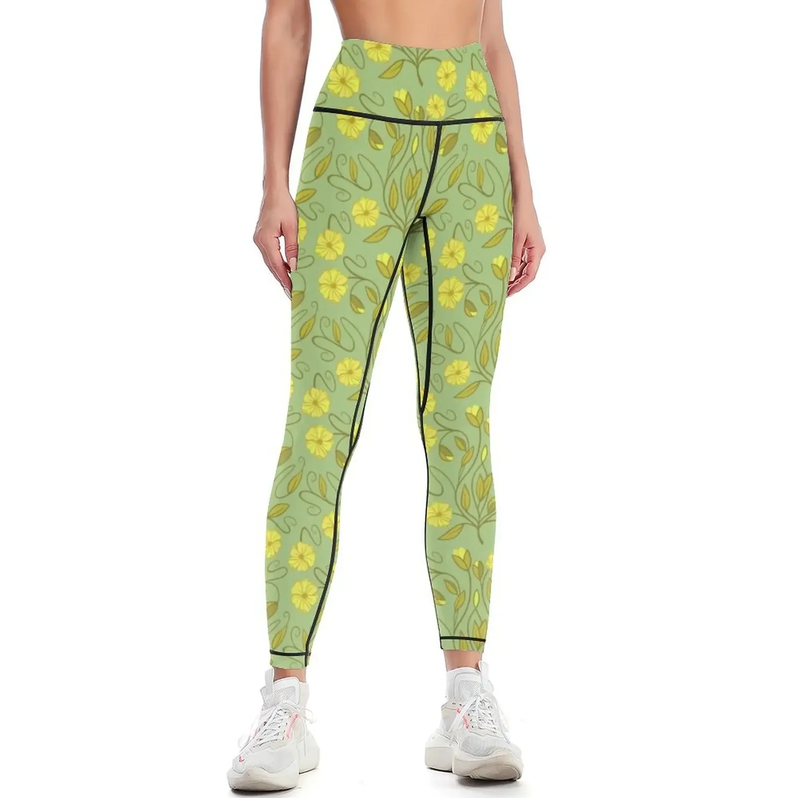 

Modern Art Nouveau floral vines in yellow, sage, and lime green Leggings flared Legging sexy woman Womens Leggings