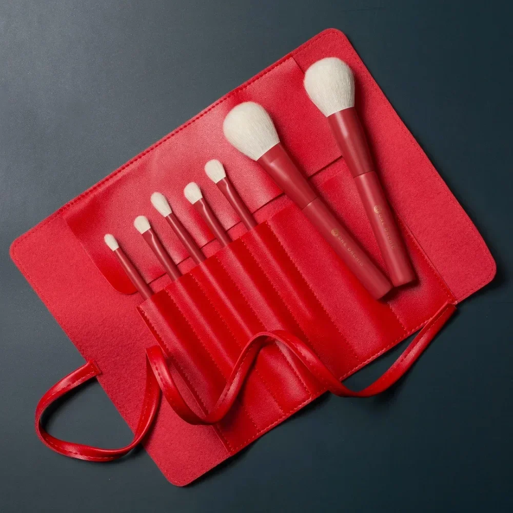 ONE ORCHID 7 Pcs Goat Hair Red Color Makeup Brushes Set Cosmetic Powder Eye Shadow Blush Blending Beauty Make Up Maquiagem