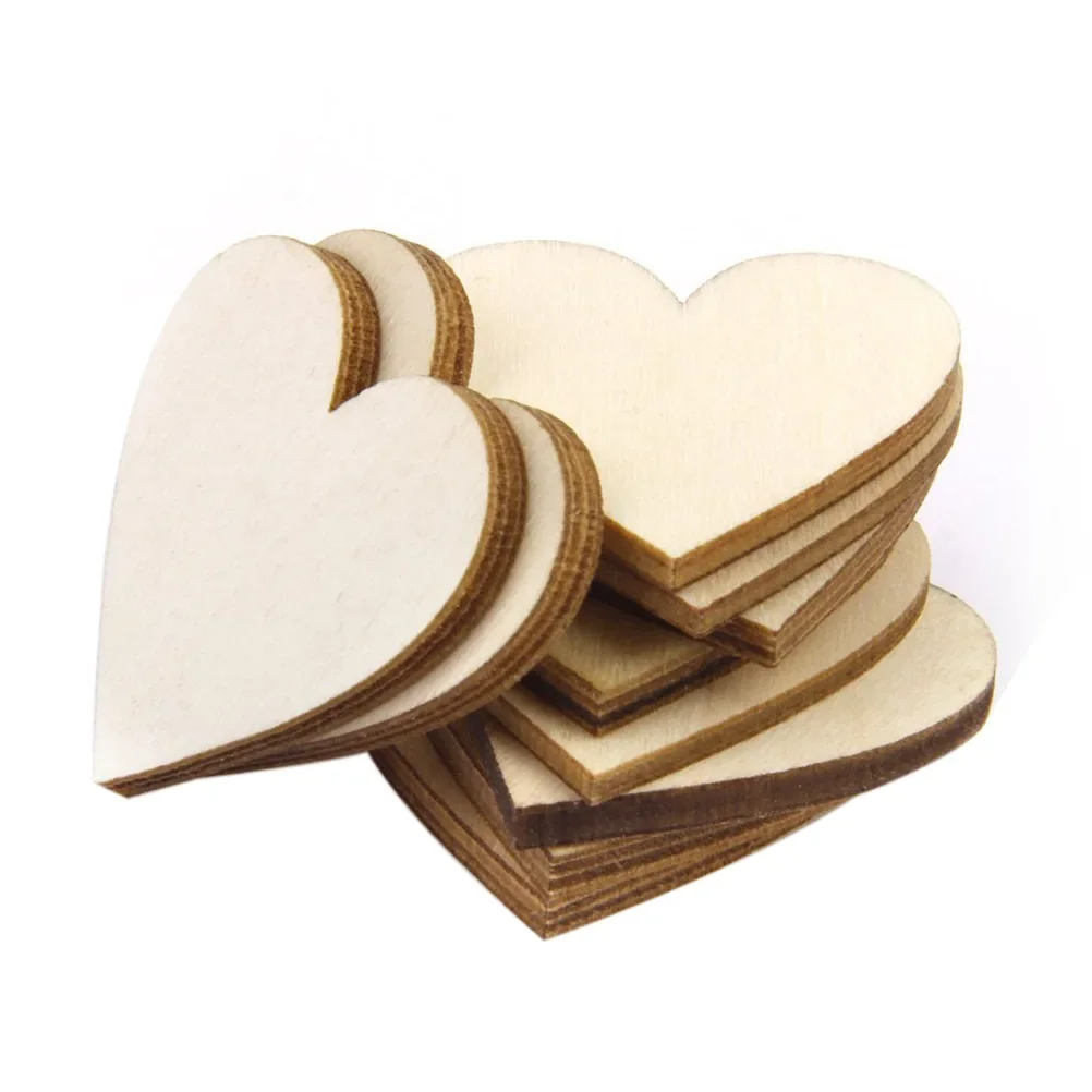 3-100Pcs Unfinished Wooden Hearts Blank Wood Slices 1cm-10cm DIY Crafts Wooden Circle Discs for Christmas Painting Wedding Decor