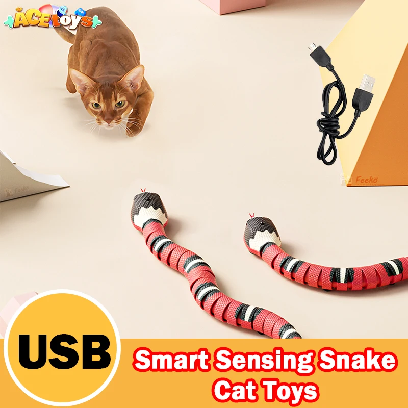 

Smart Sensing Cat Toys Interactive Automatic Eletronic Snake Cat Teaser Indoor Play Kitten Toy USB Rechargeable for Cats Kitten