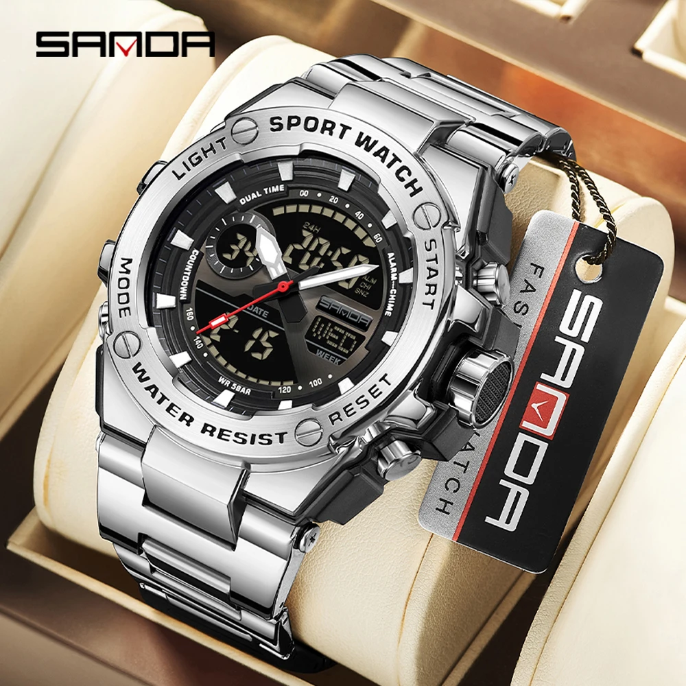 SANDA 3363 Luxury Men's Electronic Watch Multi Functional Outdoor Sports Water Blocking Luminous LED Men's Electronic Watch