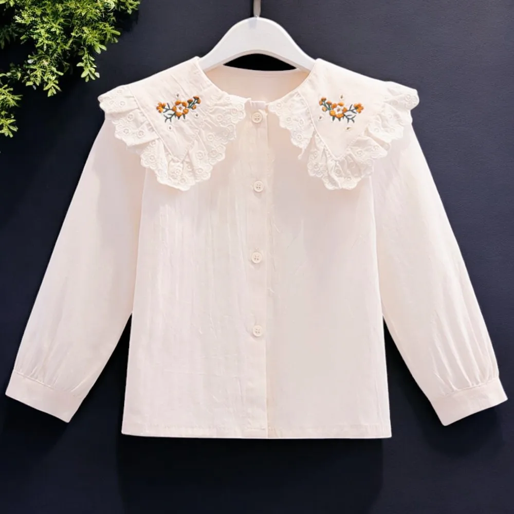 School Unifom Kids White Shirts for Girls Blouses Chiffon Spring Autumn Long sleeve Children Clothes Teenagers 4 6 8 10 12 Years