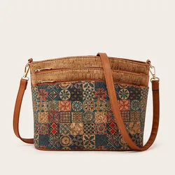 Vintage Floral Print Crossbody Bag, Women's Tree Bark Pattern Purse, Retro Bohemian Style Shoulder Bag