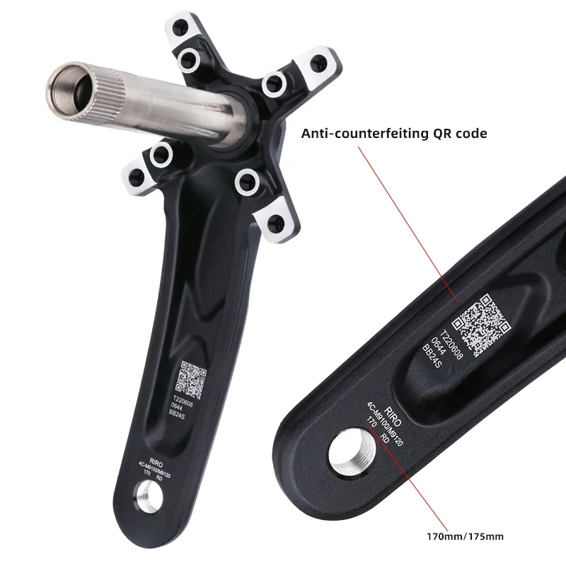 RIRO XT-Pedaleiro de bicicleta de liga de alumínio, MTB Crank, 104BCD, corrente larga estreita do dente, 170mm, 175mm Comprimento, 32 T, 34 T, 36 T, 38T