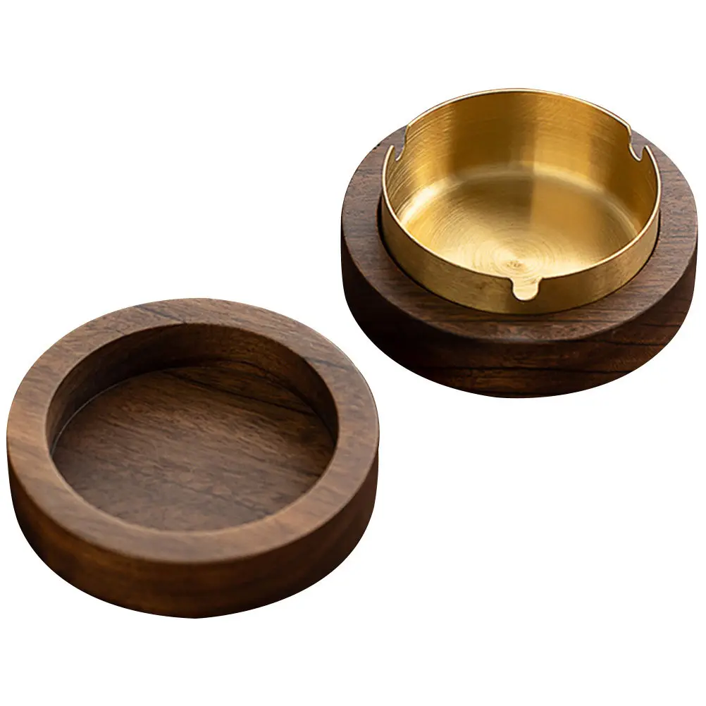 

Деревянная пепельница с металлическим вкладышем, круглая, с крышкой, ветрозащитная, настольная подставка для дома, офиса, использования в помещении, декоративный поднос для сигарет