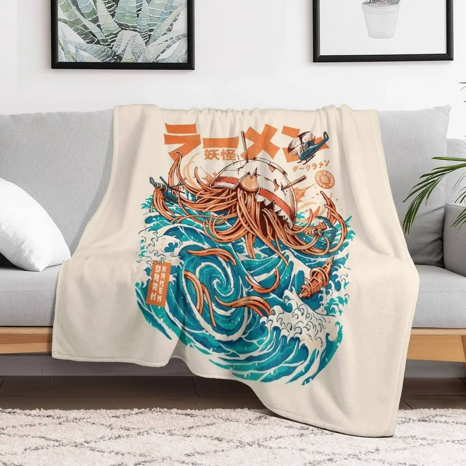 Dark Great Ramen off Kanagawa Throw Blanket Shaggy Decorative Throw Blankets