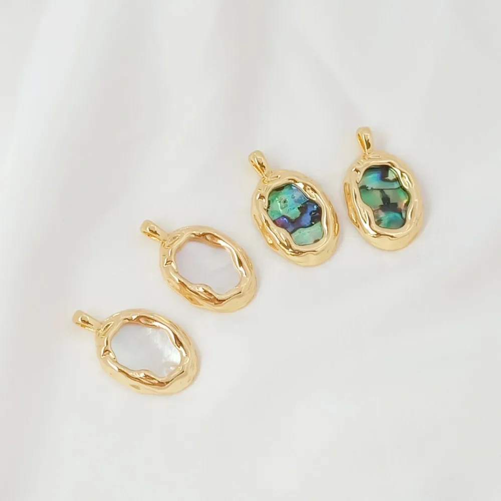 

14K Gold-plated White Scallops, Abalones, Oval-shaped Irregular Pendant, DIY Bracelet, Pendant, Accessory