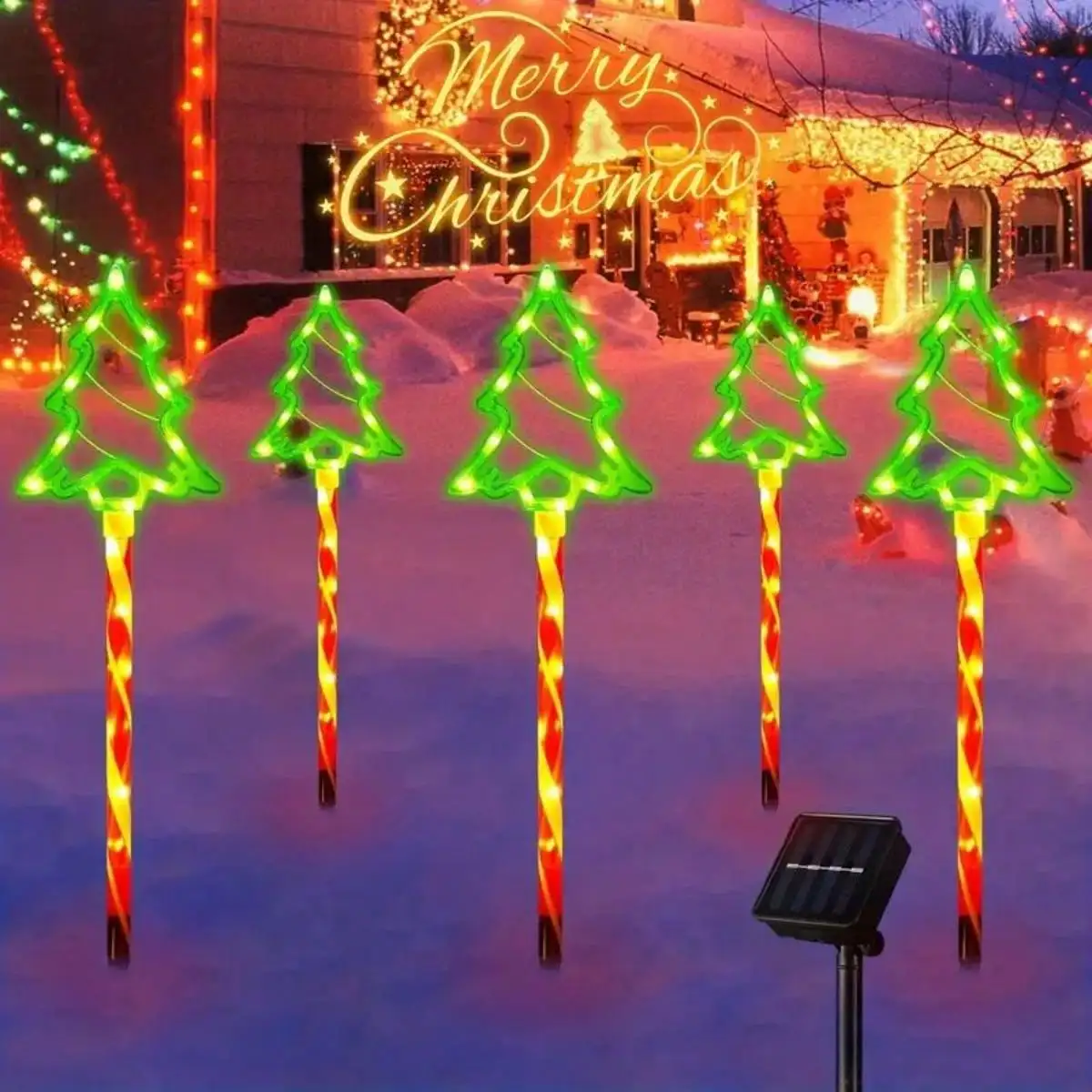 1-5 Solar Green Xmas Tree Candy Lights, 8 Modes, Outdoor Garden Porch Decor