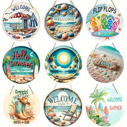 Round Wooden Summer Beach Sign, Welcome Sign, Front Door Decoration, Farmhouse Porch Decoration, Holiday Decoration, Friend Gift