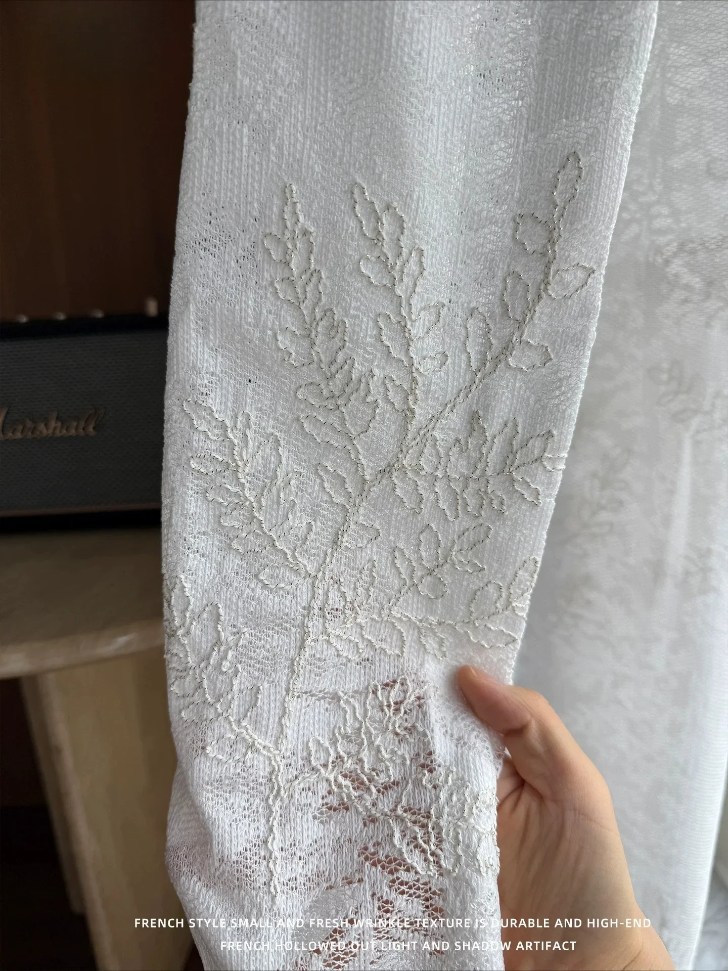 French Light Luxury Texture Hollow Rope Gauze White Gauze Customized Light-proof and Fairy-like Romantic Jacquard Gauze Curtain