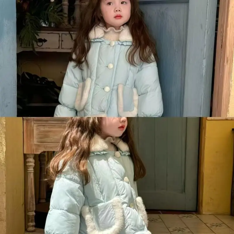 معطف قطني للفتيات الصغيرات للخريف والشتاء دافئ بلون سادة كوري كاجوال للأطفال ناعم وسميك مبطن ملابس خارجية متعددة الاستخدامات