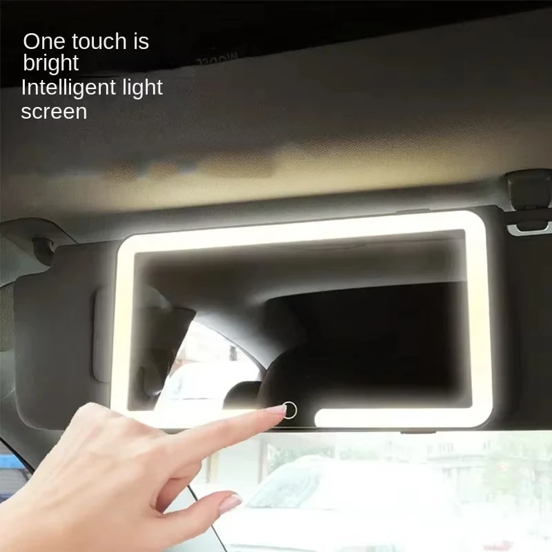 Car Interior Mirrors Sun Visor Plate LED HD Makeup Mirror for Girls Women Rechargeable Fill Light Universal Thin Vanity Mirror