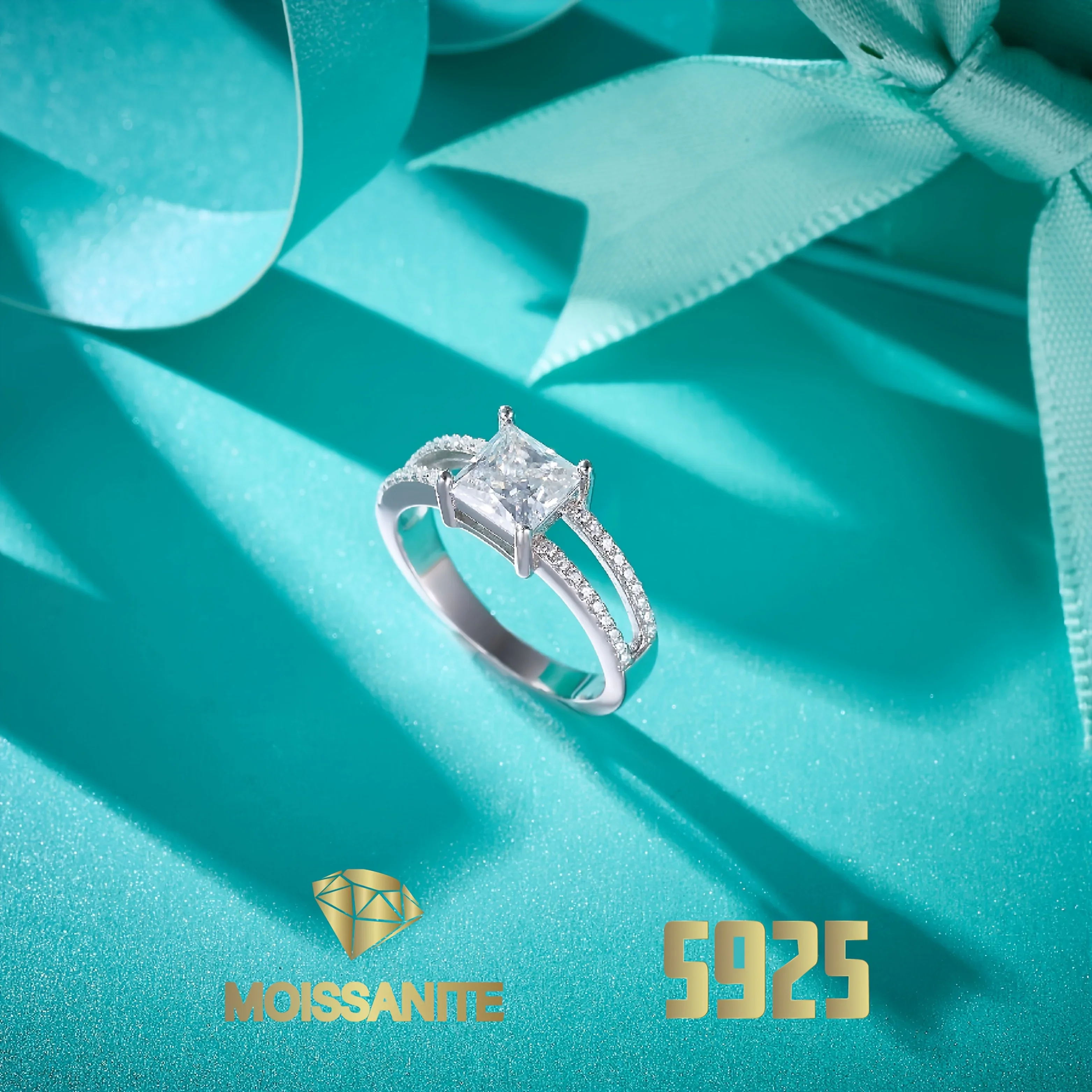 

Princess Cut Ring Moissanite Rings for Women 925 Sterling Silver Ring with Gra Certificate Double Layer Ring