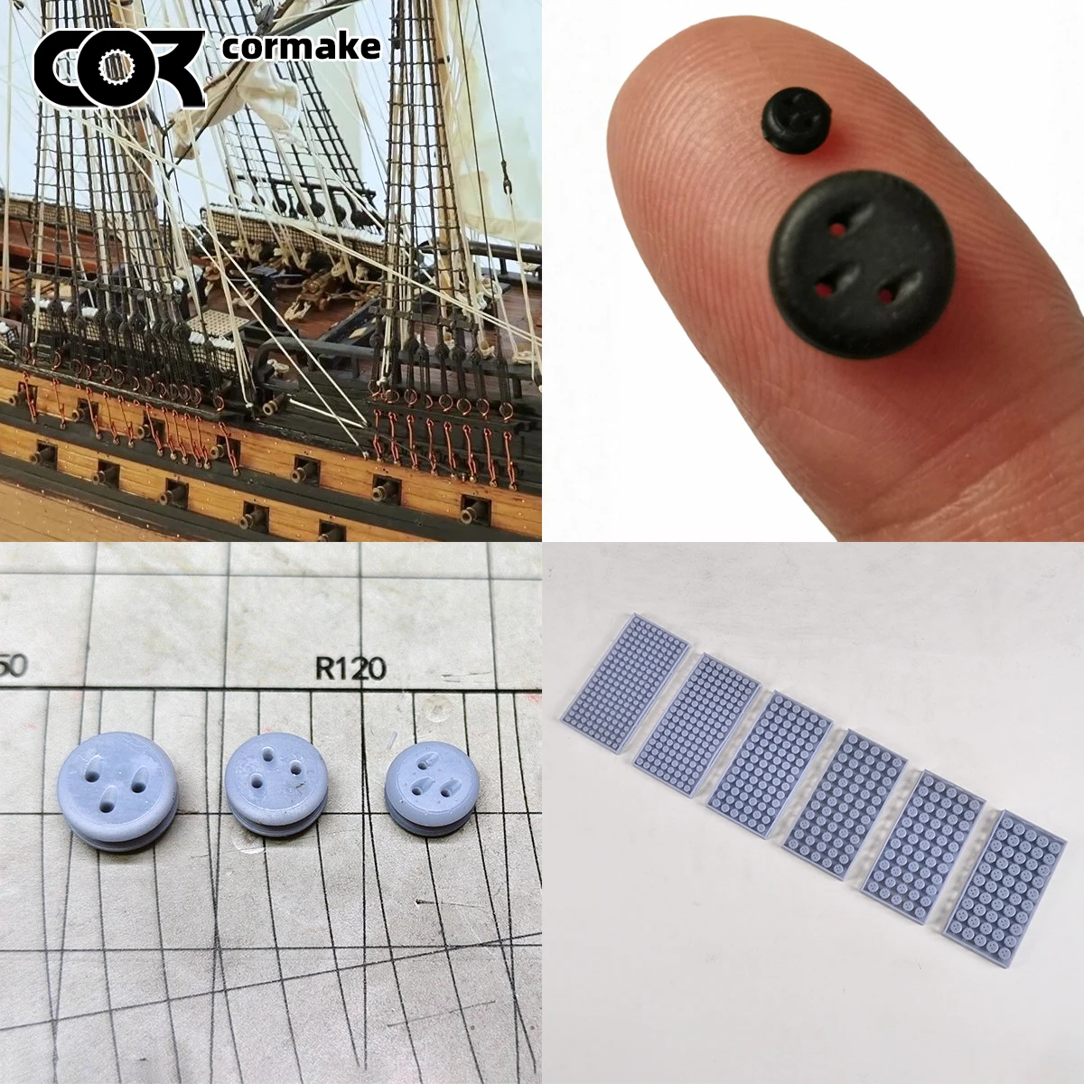 Scale Model Kit Upgrade Resin Upgrade Parts Accessories Three-Hole Pulley 3Eye Block for Sailing Ship Wooden Sailboat Building