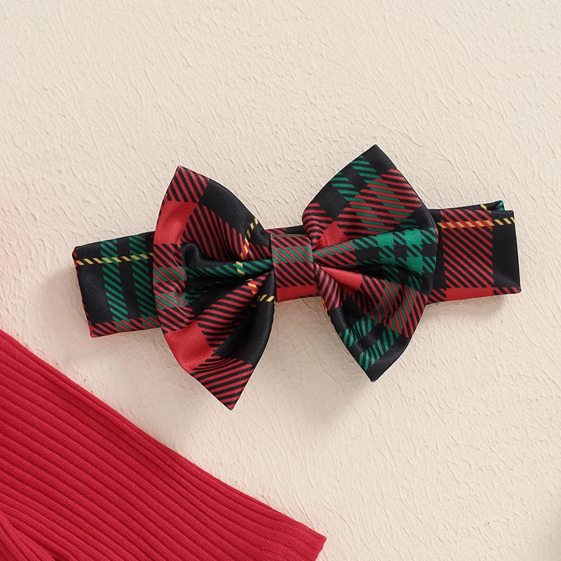 女の赤ちゃんのクリスマスロンパース,市松模様のスカート,ヘッドバンドの服のセット,長袖の衣装,新生児