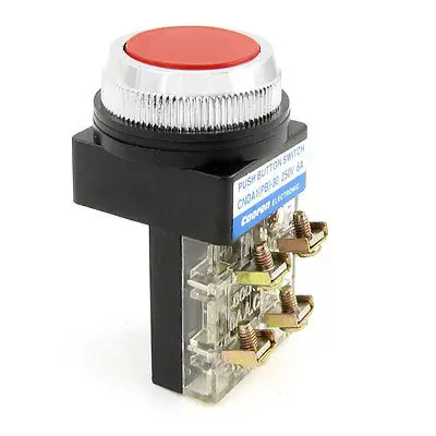 4-Terminals Red Flat Momentary Push Button Switch DPST 250VAC 6A